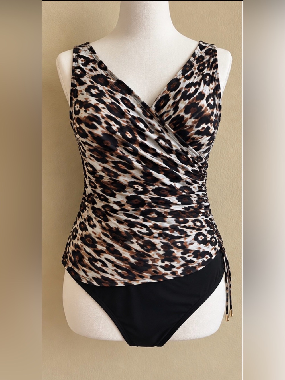 Miraclesuit Leopard Print One Piece Swimsuit Size 14 Ruched Tummy Control